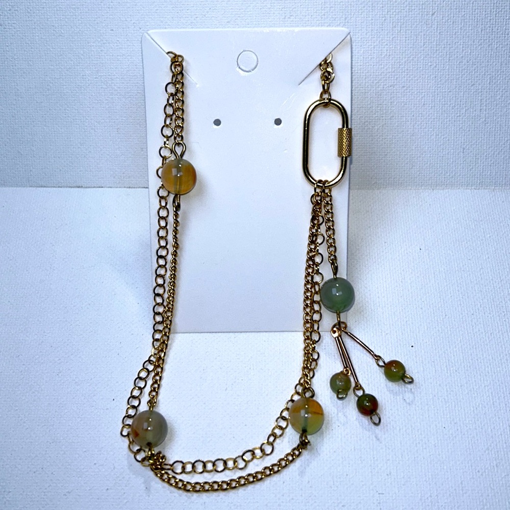 Artisan Handmade Peacock Quartz Gold/Stainless Steel Necklace Removable Dangle